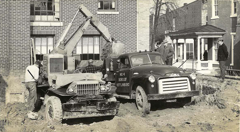 Old photo of construction work on old bank building